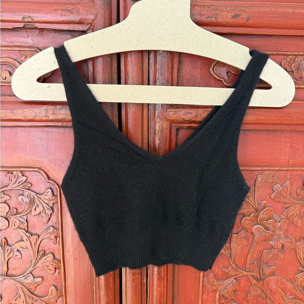 Quince Black Wool Crop Tank XS
